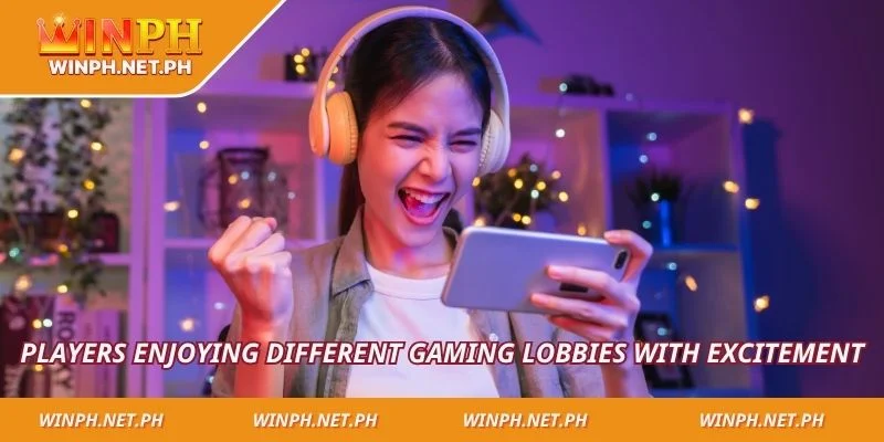 Players enjoying different gaming lobbies with excitement